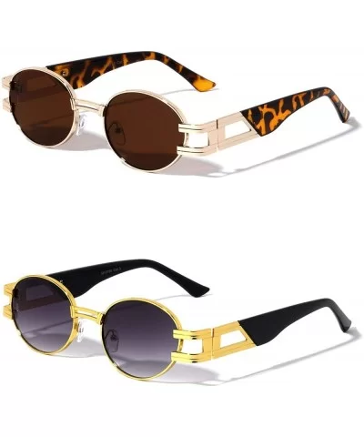 Oval Retro Art Nouveau Vintage Style Metal Frame Sunglasses - 2 Pack Brown and Smoke - CZ1978OUIZK $34.11 Oval