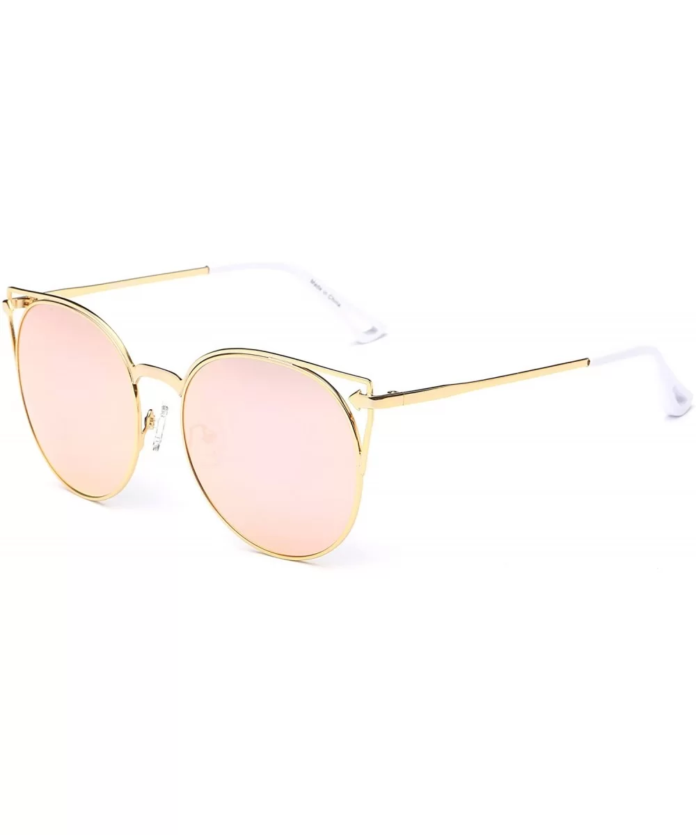 Retro Vintage Mirrored Round Cateye Sunglasses for Women - Gold - Barbie Pink - CB17WW0ZHD5 $45.93 Cat Eye