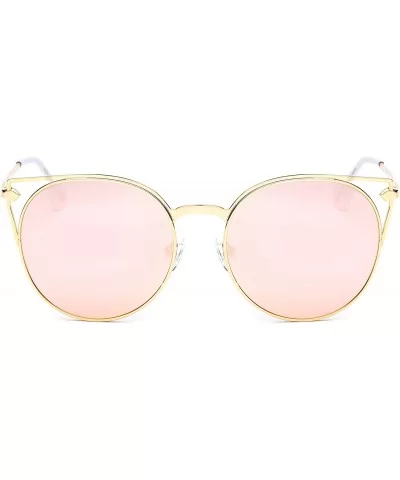 Retro Vintage Mirrored Round Cateye Sunglasses for Women - Gold - Barbie Pink - CB17WW0ZHD5 $45.93 Cat Eye