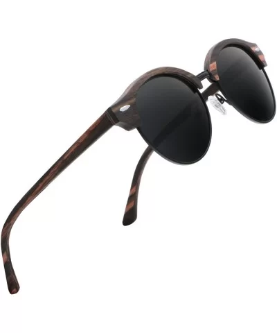 Semi Rimless Wood Polarized Sunglasses Women Men Brand Designer Wood Shades - CC186OHOWOX $55.31 Wayfarer