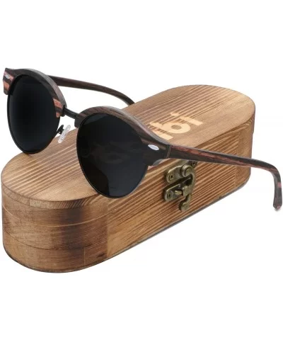 Semi Rimless Wood Polarized Sunglasses Women Men Brand Designer Wood Shades - CC186OHOWOX $55.31 Wayfarer