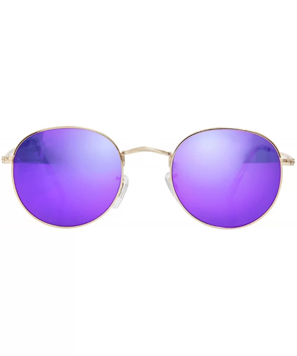 Classic Retro Metal Frame Round Circle Mirrored Sunglasses Men Women Glasses 3447 - Purple Polaroid - CX12EWYMNMT $19.34 Aviator