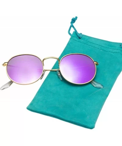 Classic Retro Metal Frame Round Circle Mirrored Sunglasses Men Women Glasses 3447 - Purple Polaroid - CX12EWYMNMT $19.34 Aviator