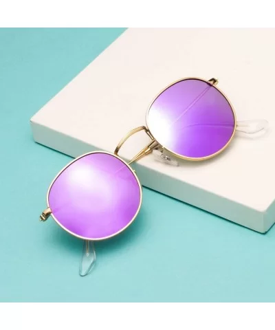 Classic Retro Metal Frame Round Circle Mirrored Sunglasses Men Women Glasses 3447 - Purple Polaroid - CX12EWYMNMT $19.34 Aviator