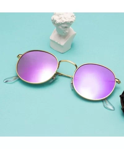 Classic Retro Metal Frame Round Circle Mirrored Sunglasses Men Women Glasses 3447 - Purple Polaroid - CX12EWYMNMT $19.34 Aviator