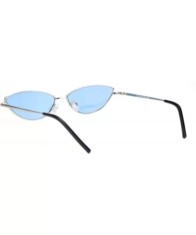 Skinny Oval Shape Sunglasses Womens Small Metal Frame Color Lens UV 400 - Silver (Blue) - CP196C0G9A5 $15.56 Oval