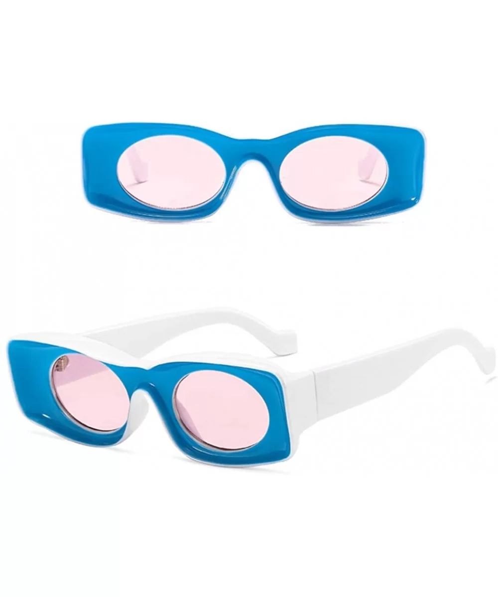 Rectangle Thick Frame Fashion Sunglasses Funky - Blue Front- White - C11992IONTD $11.69 Rectangular