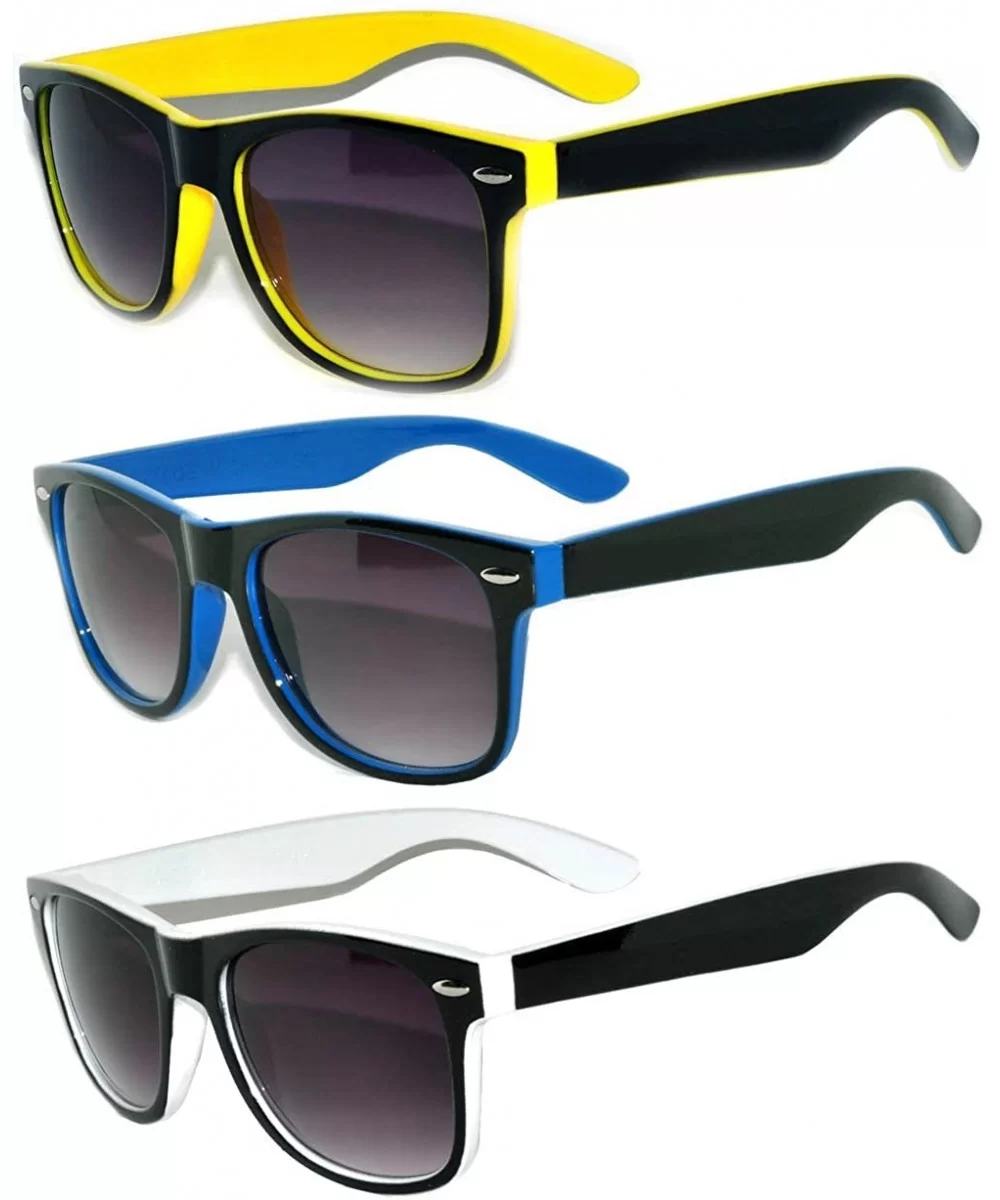 Vintage Two Tone Sunglasses Smoke Lens Retro Stylish UV 400 - 3 Pack - Yellow- Blue- White - CY11PNAYPSL $13.70 Rectangular