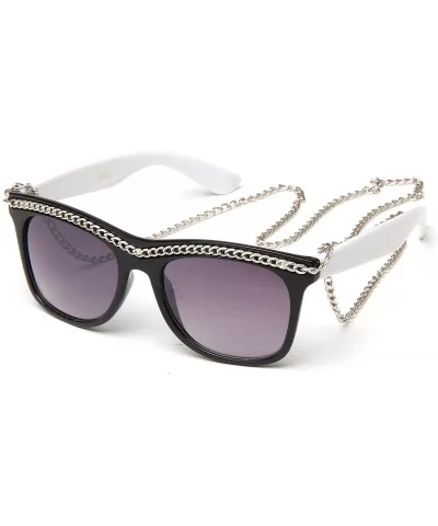 Women's Chain Link Plastic Sunglasses - White - CH1196G22LV $11.83 Round