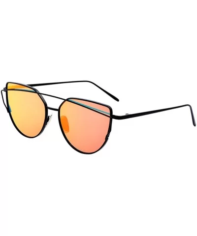 Stylish Metal Frame Cat Eye Sunglasses for Women Mirrored Flat Lens - Red Lens/Black Frame - CO188TRWREO $12.03 Cat Eye
