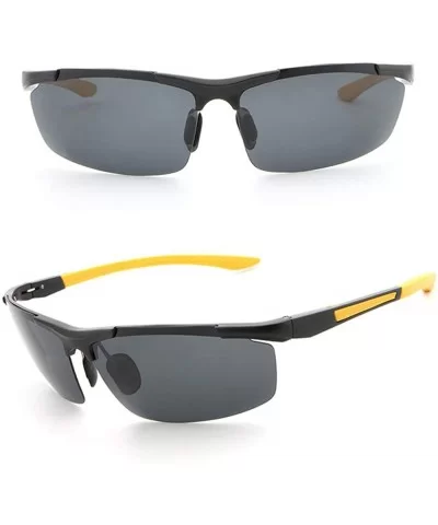 Men's Fashion Polarized Sport Sunglasses with Case Half Frame UV 400 Protection for Outdoor Use - Yellow+gray - CQ18TD3MMRT $...