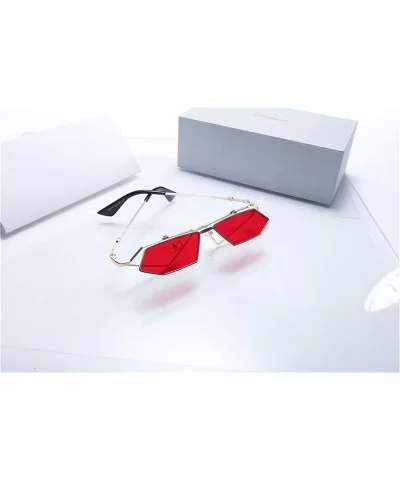 Fashion Designer Small FrameVintage Polygon Mirror Lens SunGlasses for women Metal Frame ZXM23019 - Red - CK18ZYZZW2X $27.47 ...