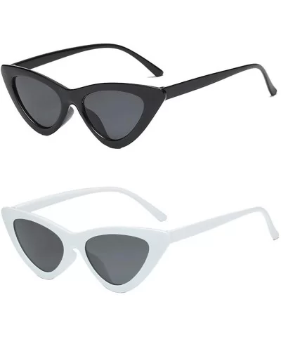 Retro Vintage Narrow Cat Eye Sunglasses For Women Girls Clout Goggles Plastic Frame - 2pack(black/White) - CO18TZYS66E $13.77...