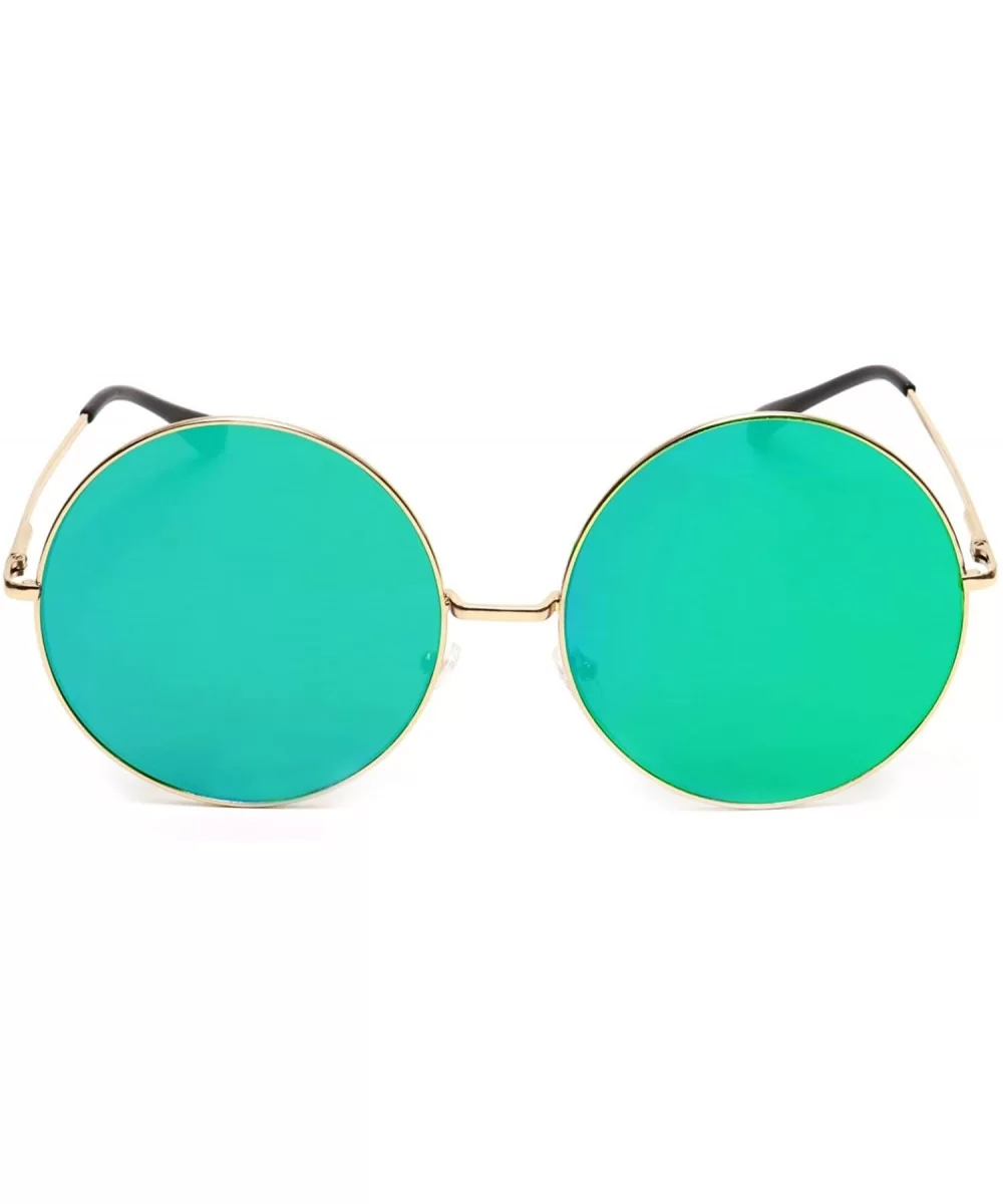 Oversized Huge Sunglasses Big Round Circle Flat Mirror Lens Gold Metal Frame - Green - CH18EYDSKWR $12.12 Round