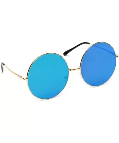 Oversized Huge Sunglasses Big Round Circle Flat Mirror Lens Gold Metal Frame - Green - CH18EYDSKWR $12.12 Round