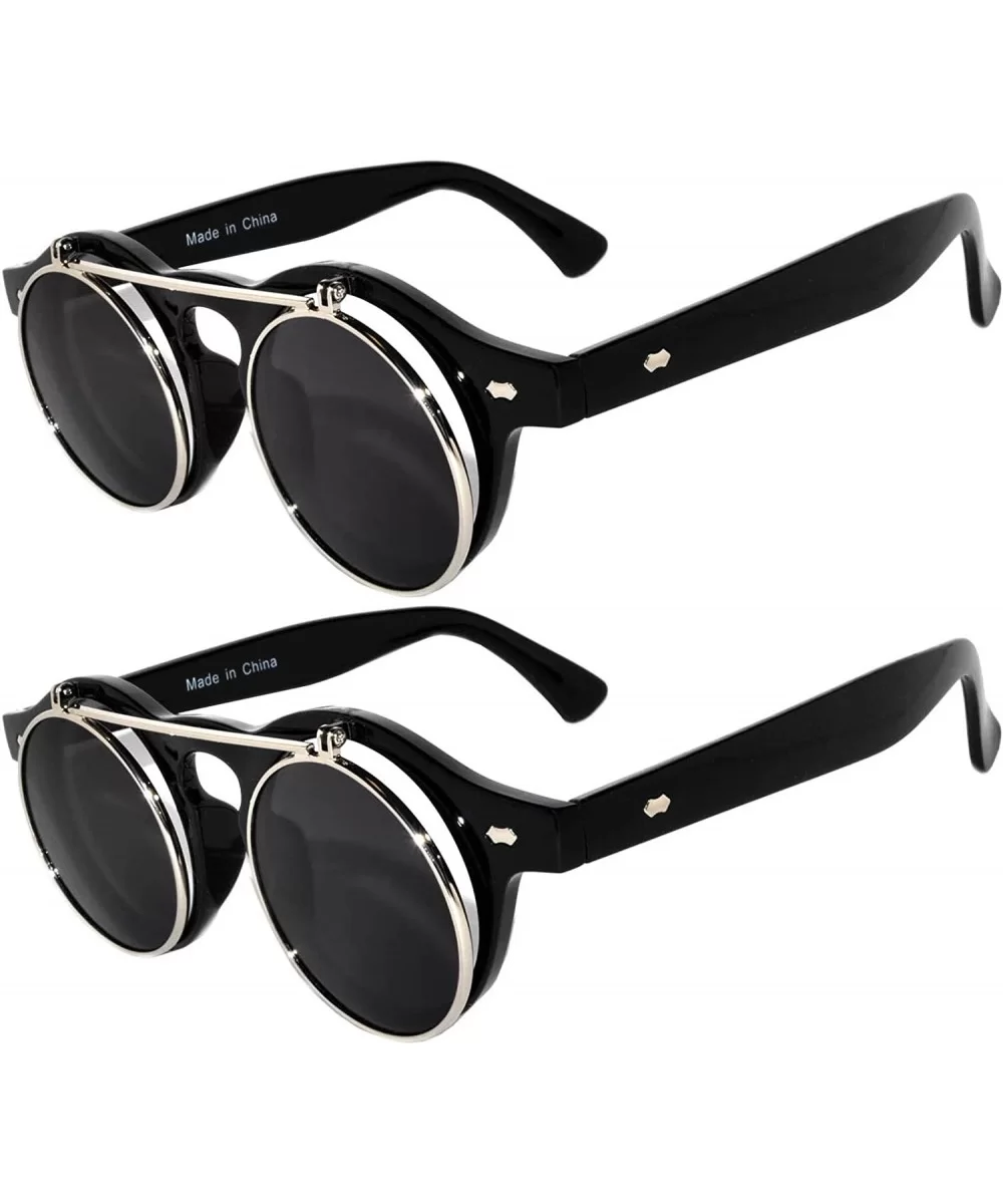 2 Pack Flip Up Steampunk Vintage Retro Round Circle Gothic Colored Plastic Frame Sunglasses Colored Lens - CC184H4R92T $20.27...