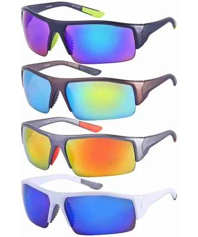 Men's Half Frame Sports Sunglasses W/Color Mirrored Lens 570076AM-REV - White - C9126ZN1KH9 $15.19 Rimless