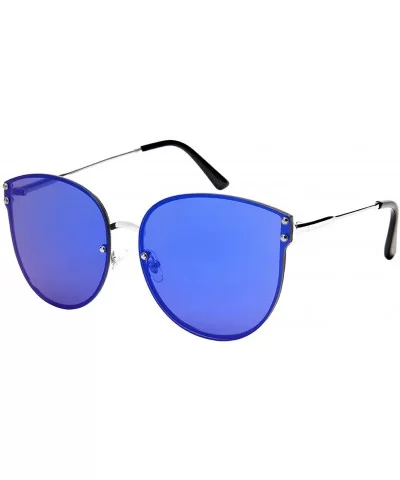 Rimless Oval Sunnies with Flat Color Mirror Lens 3108-FLREV - Silver - CD182X8NC60 $11.36 Oval