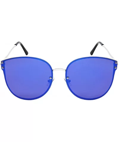 Rimless Oval Sunnies with Flat Color Mirror Lens 3108-FLREV - Silver - CD182X8NC60 $11.36 Oval