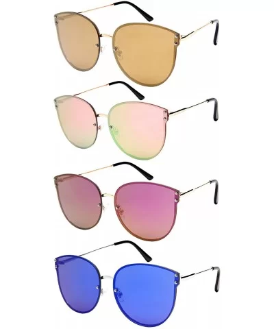 Rimless Oval Sunnies with Flat Color Mirror Lens 3108-FLREV - Silver - CD182X8NC60 $11.36 Oval