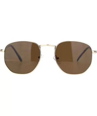 Small Thin Metal Hexagon Shape Sunglasses Classy Vintage Fashion UV 400 - Gold (Brown) - CW1936DZ2UT $13.47 Square