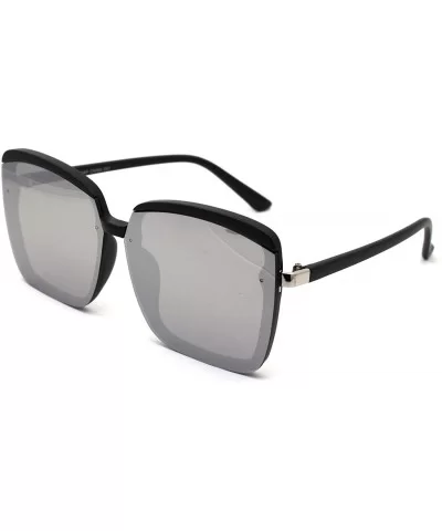 Exposed Lens Edge Half Rim Rectangular Butterfly Sunglasses - Matte Black Silver Mirror - CD199DW3DD8 $12.71 Butterfly