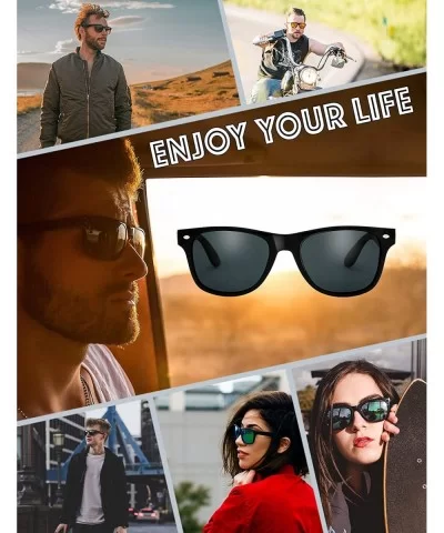 Classic Shaped Horn Rimmed Sunglasses Spring Temple for Men Women - 10-shiny Black - CD18DYLD6UQ $20.61 Round