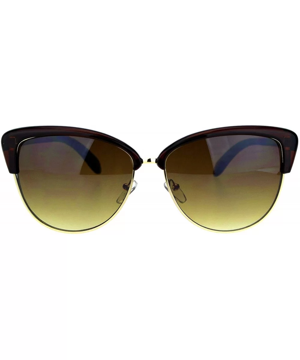 Womens Mod Half Rim Cat Eye Fashion Sunglasses - All Brown - CP18M59KCRK $10.68 Cat Eye