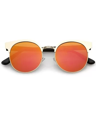 Modern Horn Rimmed Colored Mirror Flat Round Lens Half Frame Sunglasses 52mm - Gold / Magenta-orange Mirror - CA17YUYWAKG $14...