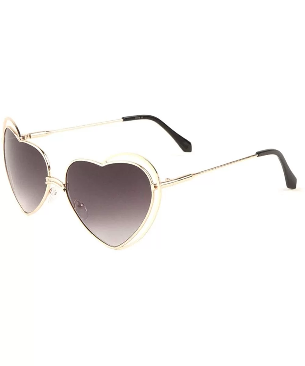 Color Mirror Heart Shape Lens Double Side Thin Rim Frame Sunglasses - Brown - CJ1987H0QIR $21.28 Butterfly