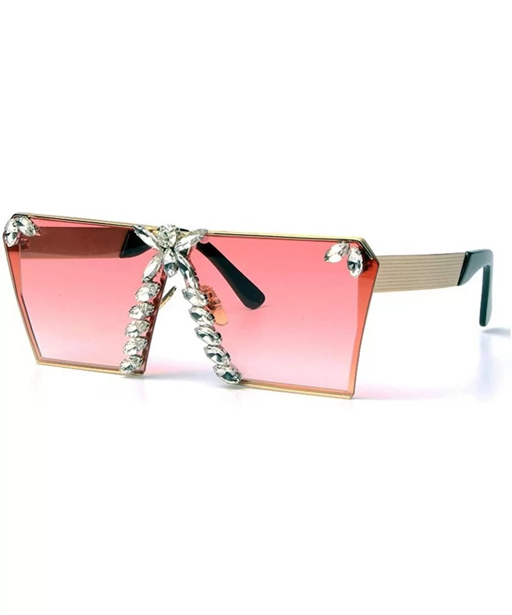 2020 Fashion Women Sunglasses Square Frame Rhinestones Sunglasses Men Metal Gradient Shades Diamond Punk Glasses - CS190MLG3R...