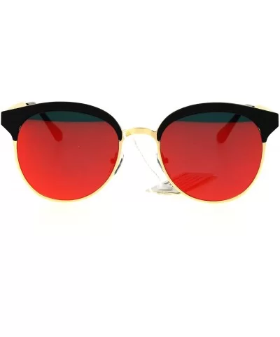 Womens Metal Half Horn Rim Retro Flat Panel Color Mirror Lens Sunglasses - Black Red Mirror - CR17YDONE5T $17.66 Round