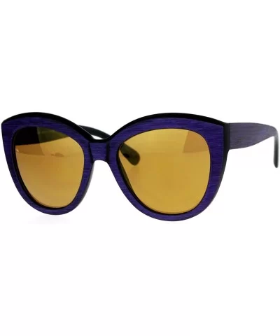 Womens Wood Grain Thick Plastic Butterfly Sunglasses - Purple - CQ12ITP92CL $12.13 Butterfly