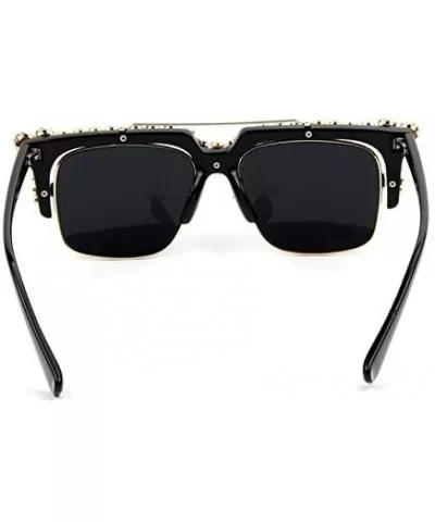 Fashion Trend Square Frame Rhinestone Sunglasses for Women Half Frame Double Beam Retro Diamond Sunglasses - CU18Y9G2DMK $23....