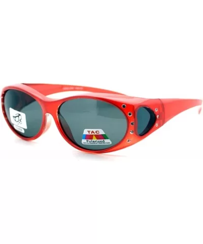 Womens Polarized Fit Over Wear Over Reading Glasses Lens Cover Sunglasses Oval Rhinestone Frame - Red - CK11STO46JR $11.63 Go...