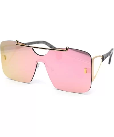 Womens Shield Oversize Mobster Rimless Flat Top Bridge Sunglasses - Gold Pink Mirror - C418Y6T9CAU $20.37 Rectangular