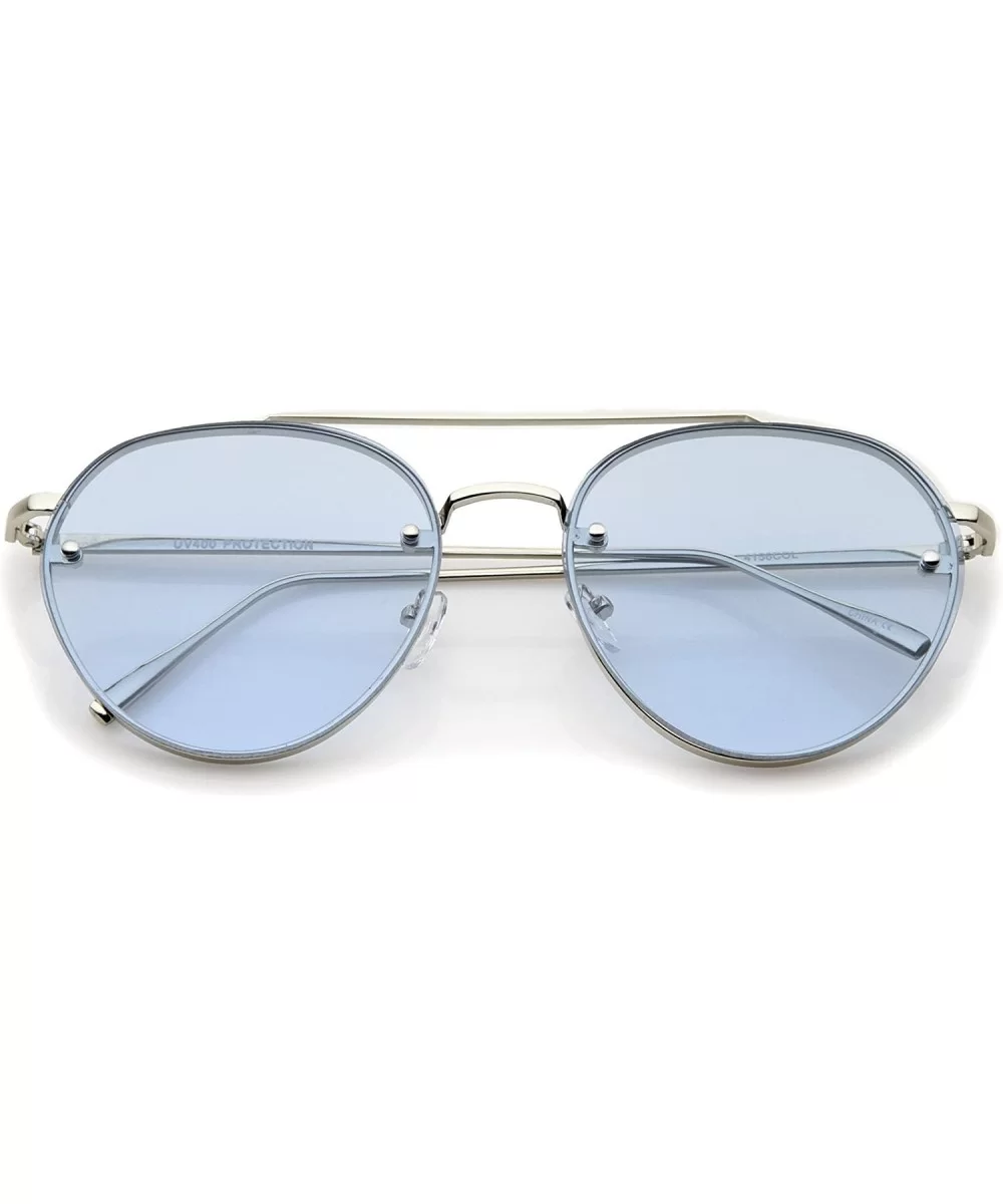 Modern Slim Temples Brow Bar Rimless Colored Flat Lens Aviator Sunglasses 59mm - Silver / Blue - C012N1HVVXF $15.64 Rimless