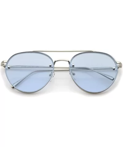 Modern Slim Temples Brow Bar Rimless Colored Flat Lens Aviator Sunglasses 59mm - Silver / Blue - C012N1HVVXF $15.64 Rimless