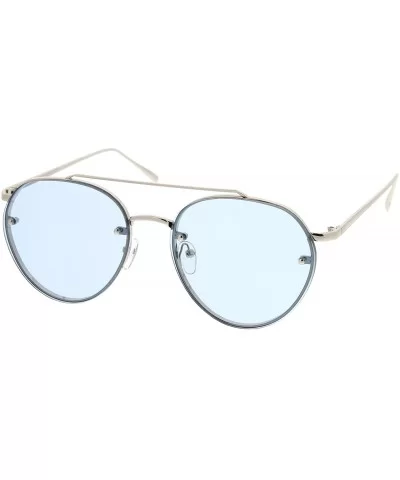 Modern Slim Temples Brow Bar Rimless Colored Flat Lens Aviator Sunglasses 59mm - Silver / Blue - C012N1HVVXF $15.64 Rimless