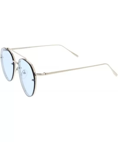 Modern Slim Temples Brow Bar Rimless Colored Flat Lens Aviator Sunglasses 59mm - Silver / Blue - C012N1HVVXF $15.64 Rimless