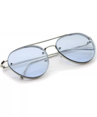 Modern Slim Temples Brow Bar Rimless Colored Flat Lens Aviator Sunglasses 59mm - Silver / Blue - C012N1HVVXF $15.64 Rimless