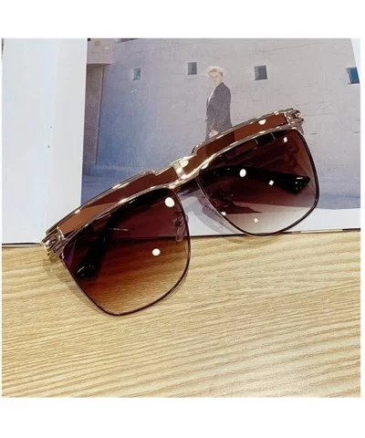 Gradient Oversized Sunglasses for Men Square Sun Glasses Metal Frame Eyewear - C3 Gold Brown - CS1906DNHET $18.98 Round