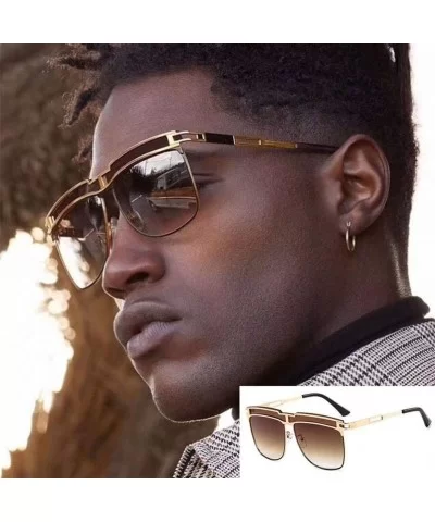 Gradient Oversized Sunglasses for Men Square Sun Glasses Metal Frame Eyewear - C3 Gold Brown - CS1906DNHET $18.98 Round