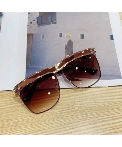 Gradient Oversized Sunglasses for Men Square Sun Glasses Metal Frame Eyewear - C3 Gold Brown - CS1906DNHET $18.98 Round