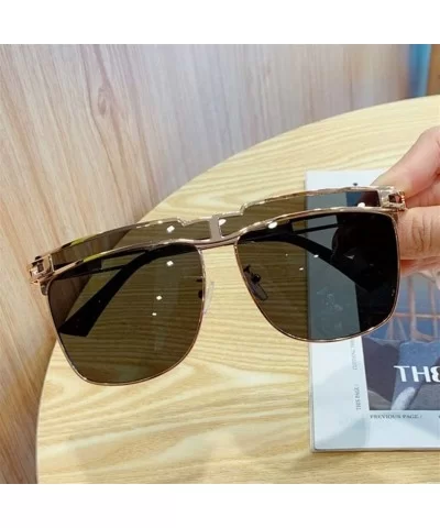 Gradient Oversized Sunglasses for Men Square Sun Glasses Metal Frame Eyewear - C3 Gold Brown - CS1906DNHET $18.98 Round