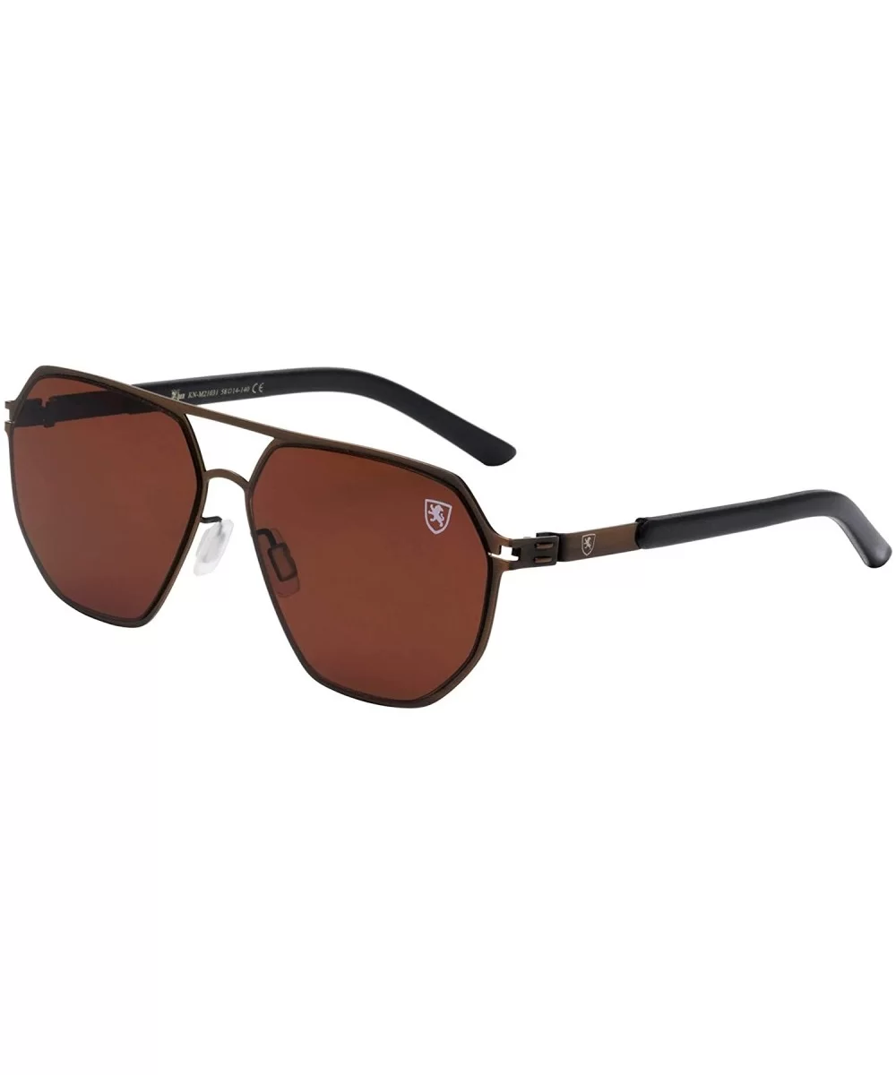 Aero Push Premium Designer Men Women Flat Lens Thin Metal Aviator Sunglasses - Brown Bronze - C9199LWKLZN $43.28 Aviator