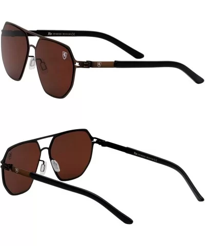 Aero Push Premium Designer Men Women Flat Lens Thin Metal Aviator Sunglasses - Brown Bronze - C9199LWKLZN $43.28 Aviator