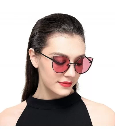 Women Classic Brand Designer Cat Eye Sunglasses Rimless Metal Frame C01 Black - C06 Pink - CR18XE0D0A0 $24.81 Cat Eye