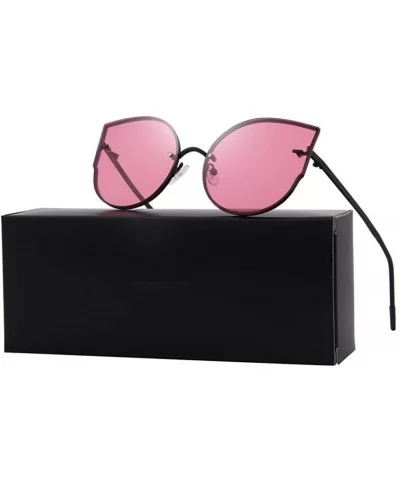 Women Classic Brand Designer Cat Eye Sunglasses Rimless Metal Frame C01 Black - C06 Pink - CR18XE0D0A0 $24.81 Cat Eye