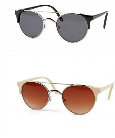 Metal Round Sunglasses P2192 - 2 Pcs Black-smoke & Creme-gradientbrown - C7125W6KLC5 $57.12 Round